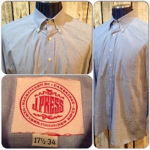 J. Press Button Down Shirt Men 17.5-34 Blue H1-97